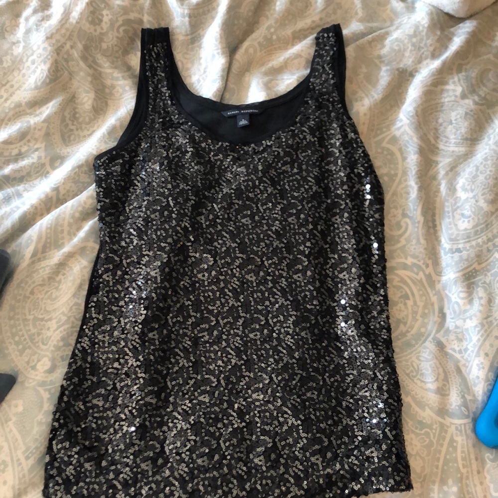 Black sequin fitted tank top